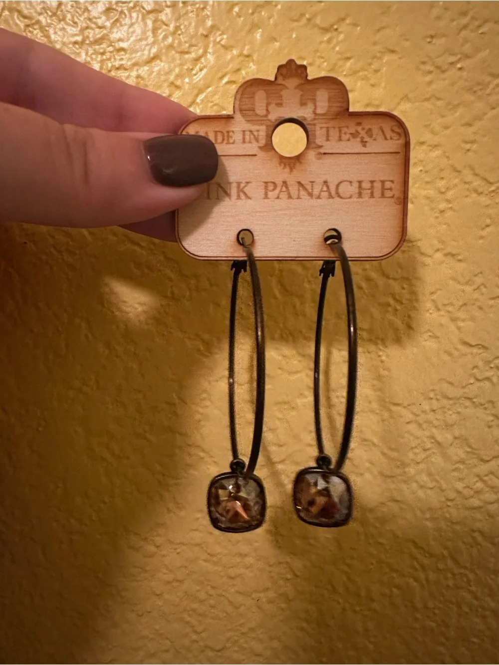 Pink panache Brown Stone Hoop earrings
